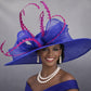 Royal Blue Fuchsia Feather Wide Brim Kentucky Derby Hat, Ascot Hat for Wedding & Tea Party, Garden Party Hat, Mother of the Bride,Church