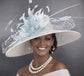 White  Powder Blue Wide Brim Kentucky Derby Hat, Ascot Hat for Wedding & Tea Party, Garden Party Hat, Mother of the Bride,Church