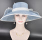 Light Blue w White Wide Brim Hat for Women, Kentucky Derby Hat, Church & Ascot Hat, Adjustable Size Elegant Statement Hat