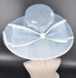 Light Blue w White Wide Brim Hat for Women, Kentucky Derby Hat, Church & Ascot Hat, Adjustable Size Elegant Statement Hat