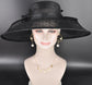 Black  Wide Brim Hat for Women, Kentucky Derby Hat, Church & Ascot Hat, Adjustable Size Elegant Statement Hat