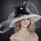 White & Black Feather Flower Bow Design Wide Brim Sinamay Hat For Kentucky Derby, Ascot Royal, Tea Garden Party, Chuch, Wedding Party