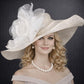 Ivory Jumbo Silk Flower Wide Brim Sinamay Hat For Kentucky Derby, Church, Ascot Royal, Tea&Garden Party, Wedding Party, Race Day