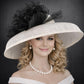White Audrey Hepburn Style with Black Flower Wide Brim Kentucky Derby Hat,Ascot Hat for Wedding Tea Party, Garden Party Hat