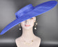 Wide Brim Sinamay Hat, 23.5 Inch Derby Hat, Ascot Hat, Church Hat, Wedding Hat, Statement Race Day Hat Royal Blue