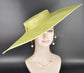 Wide Brim Sinamay Hat, 23.5 Inch Derby Hat, Ascot Hat, Church Hat, Wedding Hat, Statement Race Day Hat Lime Green