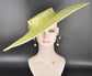 Wide Brim Sinamay Hat, 23.5 Inch Derby Hat, Ascot Hat, Church Hat, Wedding Hat, Statement Race Day Hat Lime Green