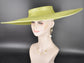 Wide Brim Sinamay Hat, 23.5 Inch Derby Hat, Ascot Hat, Church Hat, Wedding Hat, Statement Race Day Hat Lime Green