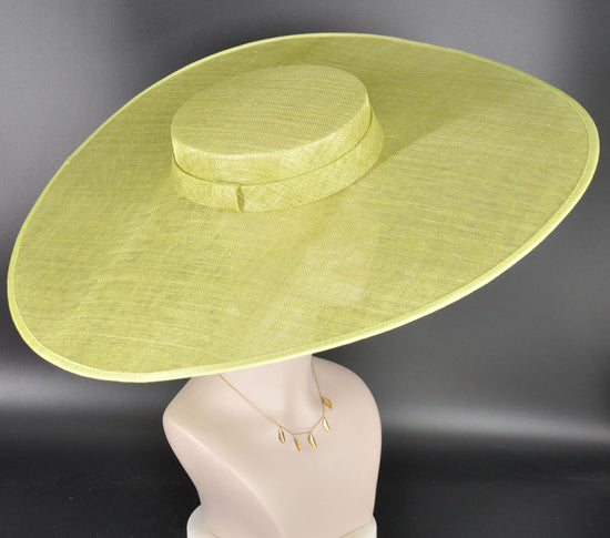 Wide Brim Sinamay Hat, 23.5 Inch Derby Hat, Ascot Hat, Church Hat, Wedding Hat, Statement Race Day Hat Lime Green