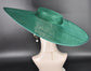 Wide Brim Sinamay Hat, 23.5 Inch Derby Hat, Ascot Hat, Church Hat, Wedding Hat, Statement Race Day Hat Emerald Green