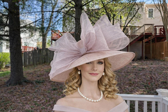 Champagne Lavender Jumbo Bow Wide Brim Kentucky Derby Hat,Ascot Hat for Wedding & Tea Party, Garden Party Hat, Mother of the Bride, Church