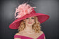 Red Pink Feather Flower  Wide Brim Sinamay hat, Kentucky derby Hat, Wedding Guest Hat, Tea Party Hat, Ascot Royal Style Hat,Oaks Day Hat
