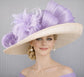 Champagne Sinamay Derby Hat: Lavender Feather Wedding Tea Party Hat