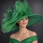 Emerald Green Wide Brim Sinamay Hat for Kentucky Derby, Ascot Royal , Wedding, Tea Garden Party, Church, Mother of the Bride, Easter Day