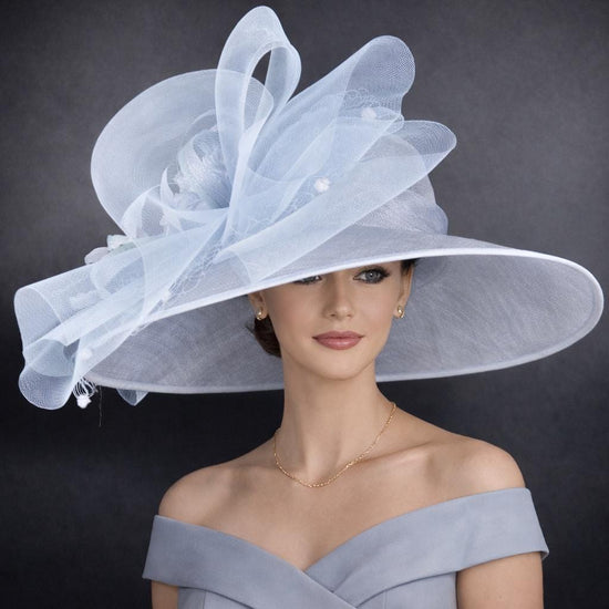 Light Blue Wide Brim Sinamay Hat for Kentucky Derby, Ascot Royal , Wedding, Tea Garden Party, Church, Mother of the Bride, Easter Day