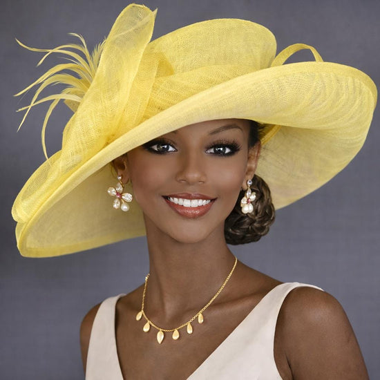 Lemon Yellow  Wide Brim Kentucky Derby Hat,Ascot Hat for Wedding & Tea Party, Garden Party Hat, Mother of the Bride, Church