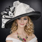 Wide Brim Sinamay  Hat for Kentucky Derby, Ascot Racing Hat, Elegant Wedding Guest Hat, Mother of the Bride Hat Black w White