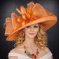 Wide Brim Sinamay  Hat for Kentucky Derby, Ascot Racing Hat, Elegant Wedding Guest Hat, Mother of the Bride Hat Copper Orange