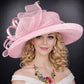 Wide Brim Sinamay  Hat for Kentucky Derby, Ascot Racing Hat, Elegant Wedding Guest Hat, Mother of the Bride Hat Pink