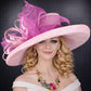 Wide Brim Sinamay Hat for Kentucky Derby, Ascot Racing Hat, Elegant Wedding Guest Hat, Mother of the Bride Hat Baby Pink Fuchsia Pink
