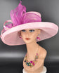 Wide Brim Sinamay Hat for Kentucky Derby, Ascot Racing Hat, Elegant Wedding Guest Hat, Mother of the Bride Hat Baby Pink Fuchsia Pink