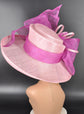Wide Brim Sinamay Hat for Kentucky Derby, Ascot Racing Hat, Elegant Wedding Guest Hat, Mother of the Bride Hat Baby Pink Fuchsia Pink