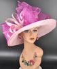 Wide Brim Sinamay Hat for Kentucky Derby, Ascot Racing Hat, Elegant Wedding Guest Hat, Mother of the Bride Hat Baby Pink Fuchsia Pink