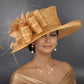 Metal Gold Wide Brim Kentucky Derby Hat, Ascot Hat for Wedding & Tea Party, Garden Party Hat, Mother of the Bride, Church