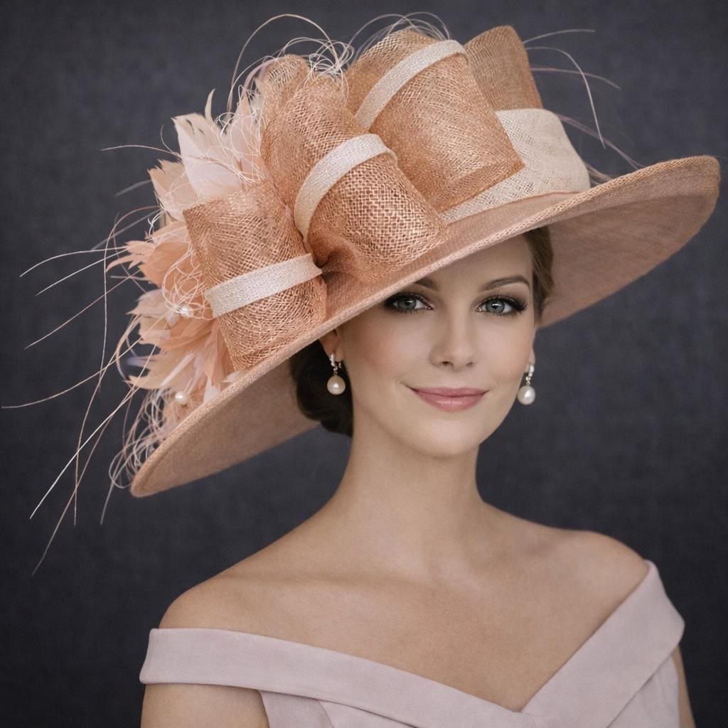 Taupe Light Tan Ivory Wide Brim Kentucky Derby Hat, Ascot Hat for Wedd ...
