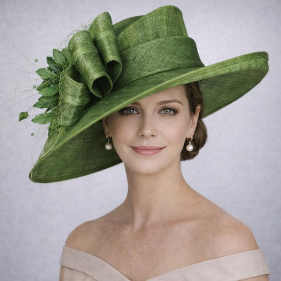 Olive Green Wide Brim Kentucky Derby Hat, Ascot Hat for Wedding & Tea Party, Garden Party Hat, Mother of the Bride, Church