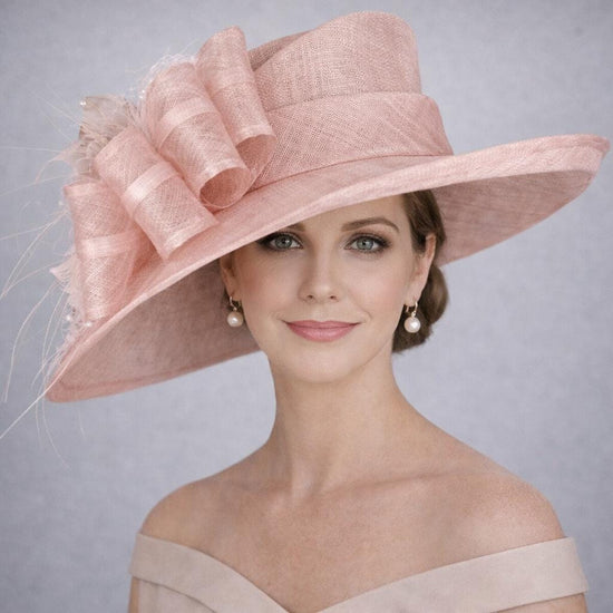 Blush Pink Three Layer Wide Brim Sinamay Hat Kentucky Derby Hat Wedding Church Tea Party Garden Party Ascort Royal Party Hat