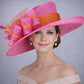 Hot Pink Orange Wide Brim Kentucky Derby Hat, Ascot Hat for Wedding & Tea Party, Garden Party Hat, Mother of the Bride, Church