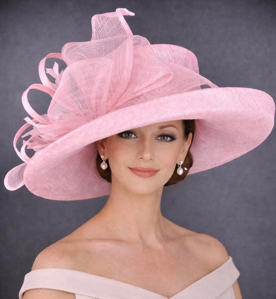 Wide Brim Sinamay  Hat for Kentucky Derby, Ascot Racing Hat, Elegant Wedding Guest Hat, Mother of the Bride Hat Pink
