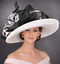 Wide Brim Sinamay  Hat for Kentucky Derby, Ascot Racing Hat, Elegant Wedding Guest Hat, Mother of the Bride Hat  White w Black