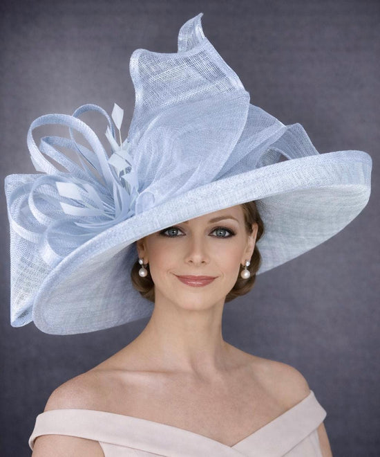 Wide Brim Sinamay  Hat for Kentucky Derby, Ascot Racing Hat, Elegant Wedding Guest Hat, Mother of the Bride Hat  Light Blue