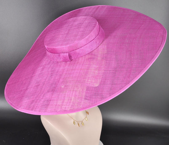 Wide Brim Sinamay Hat, 23.5 Inch Derby Hat, Ascot Hat, Church Hat, Wedding Hat, Statement Race Day Hat Fuchsia Pink