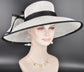 White w Black Wide Brim Hat for Women, Kentucky Derby Hat, Church & Ascot Hat, Adjustable Size Elegant Statement Hat