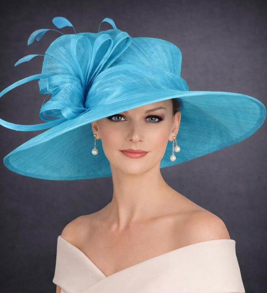Teal Blue Three Layer Wide Brim Sinamay Hat Kentucky Derby Hat  Wedding Church Tea Party Garden Party Ascort Royal Party Hat