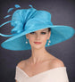 Teal Blue Three Layer Wide Brim Sinamay Hat Kentucky Derby Hat  Wedding Church Tea Party Garden Party Ascort Royal Party Hat