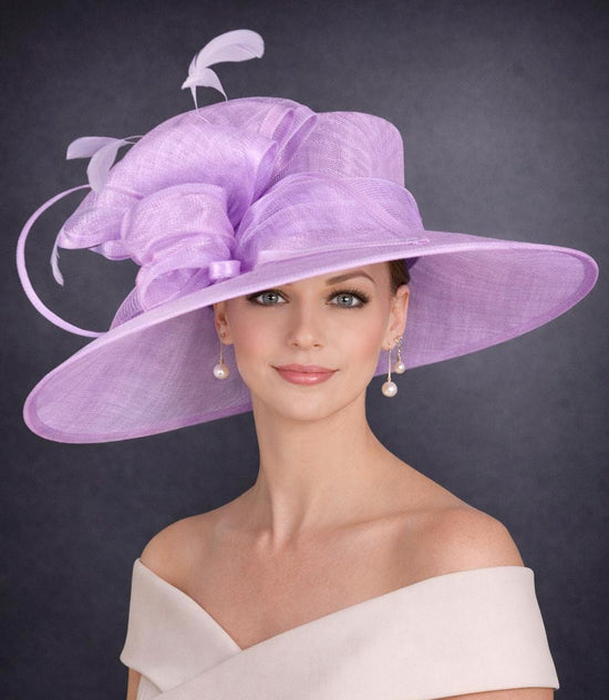 Lilac/light purple Three Layer Wide Brim Sinamay Hat Kentucky Derby Hat  Wedding Church Tea Party Garden Party Ascort Royal Party Hat