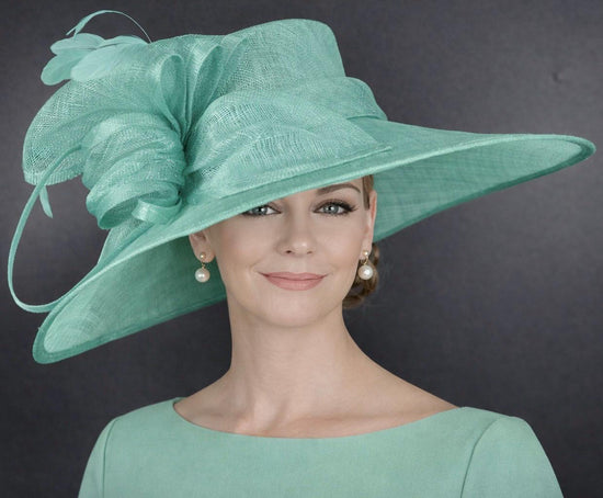 Turquoise Three Layer Wide Brim Sinamay Hat Kentucky Derby Hat Wedding Church Tea Party Garden Carriage Party Ascort Royal Party Hat