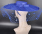 Royal Blue Wide Brim Fascinator Hat with Veil 18 Inch Sinamay Ascot Hat for Wedding Race Day Mother of the Bride