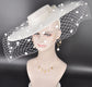 White Wide Brim Fascinator Hat with Veil 18 Inch Sinamay Ascot Hat for Wedding Race Day Mother of the Bride