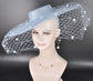 Light Blue Wide Brim Fascinator Hat with Veil 18 Inch Sinamay Ascot Hat for Wedding Race Day Mother of the Bride