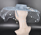 Light Blue Wide Brim Fascinator Hat with Veil 18 Inch Sinamay Ascot Hat for Wedding Race Day Mother of the Bride