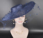 Navy Blue Wide Brim Fascinator Hat with Veil 18 Inch Sinamay Ascot Hat for Wedding Race Day Mother of the Bride