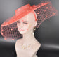 Coral Pink Wide Brim Fascinator Hat with Veil 18 Inch Sinamay Ascot Hat for Wedding Race Day Mother of the Bride