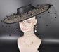 Black w Leopard  Wide Brim Fascinator Hat with Veil 18 Inch Sinamay Ascot Hat for Wedding Race Day Mother of the Bride