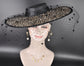 Black w Leopard  Wide Brim Fascinator Hat with Veil 18 Inch Sinamay Ascot Hat for Wedding Race Day Mother of the Bride