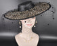 Black w Leopard  Wide Brim Fascinator Hat with Veil 18 Inch Sinamay Ascot Hat for Wedding Race Day Mother of the Bride